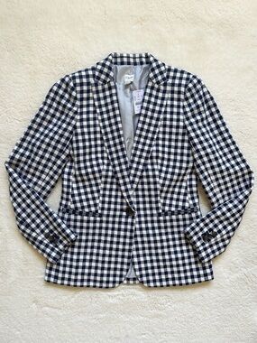J. Crew Navy and White Gingham Blazer